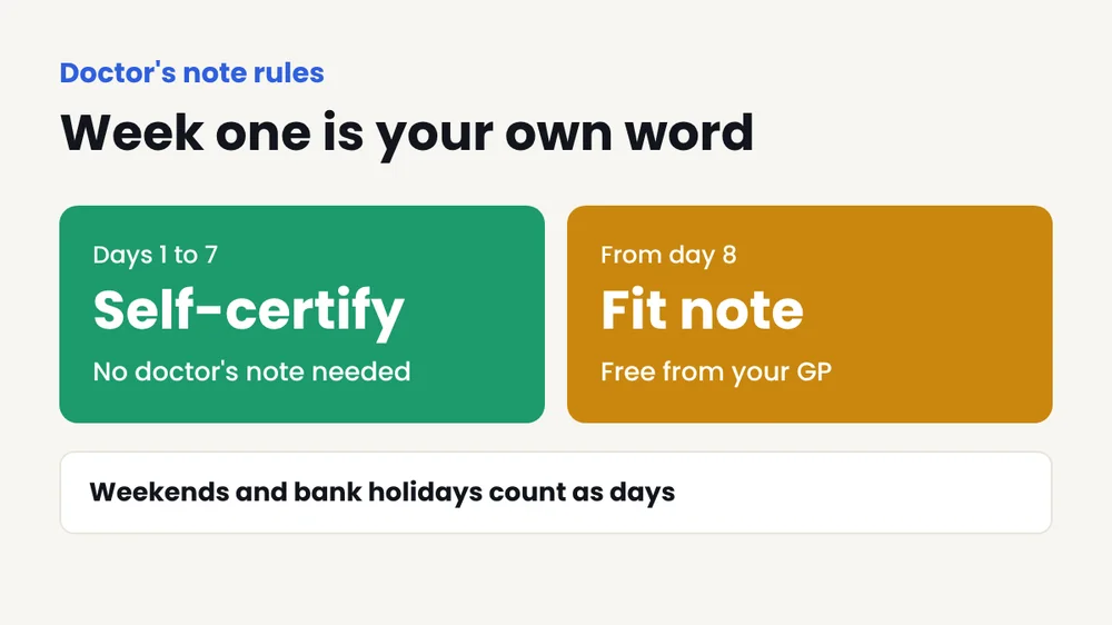 Days 1 to 7 need only your own word, a fit note is needed from day 8